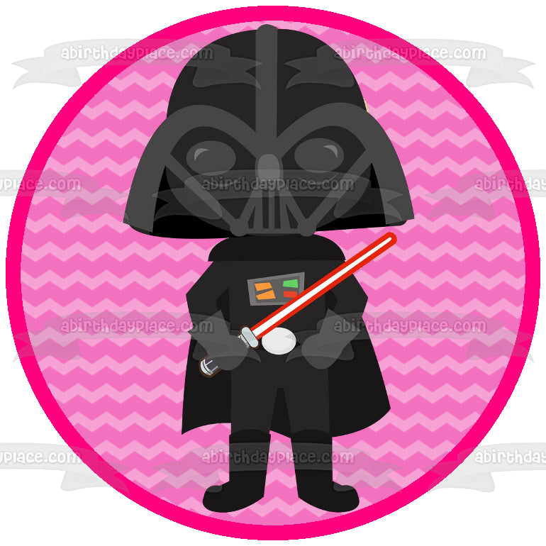 Star Wars Dibujos animados Darth Vader Sable de luz Fondo rosa Imagen comestible para decoración de tarta ABPID12714