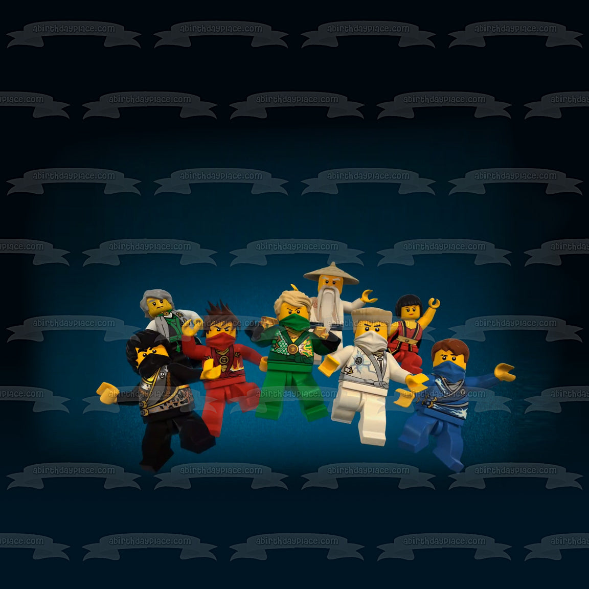 LEGO Ninjago Masters of Spinjitzu Red Ranger Blue Ranger Black Ranger Green Ranger Master Wu Edible Cake Topper Image ABPID27775