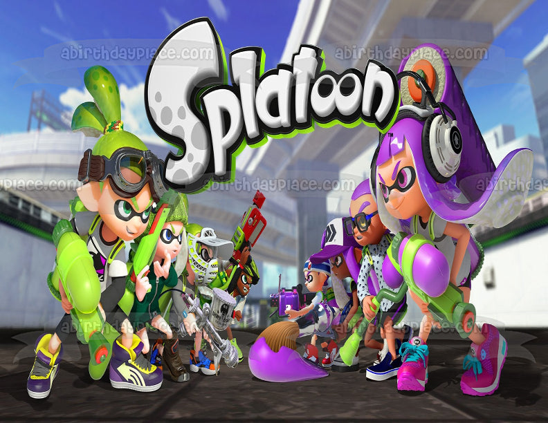 Splatoon 2 Inkling Lime Green Purple Edible Cake Topper Image ABPID50388