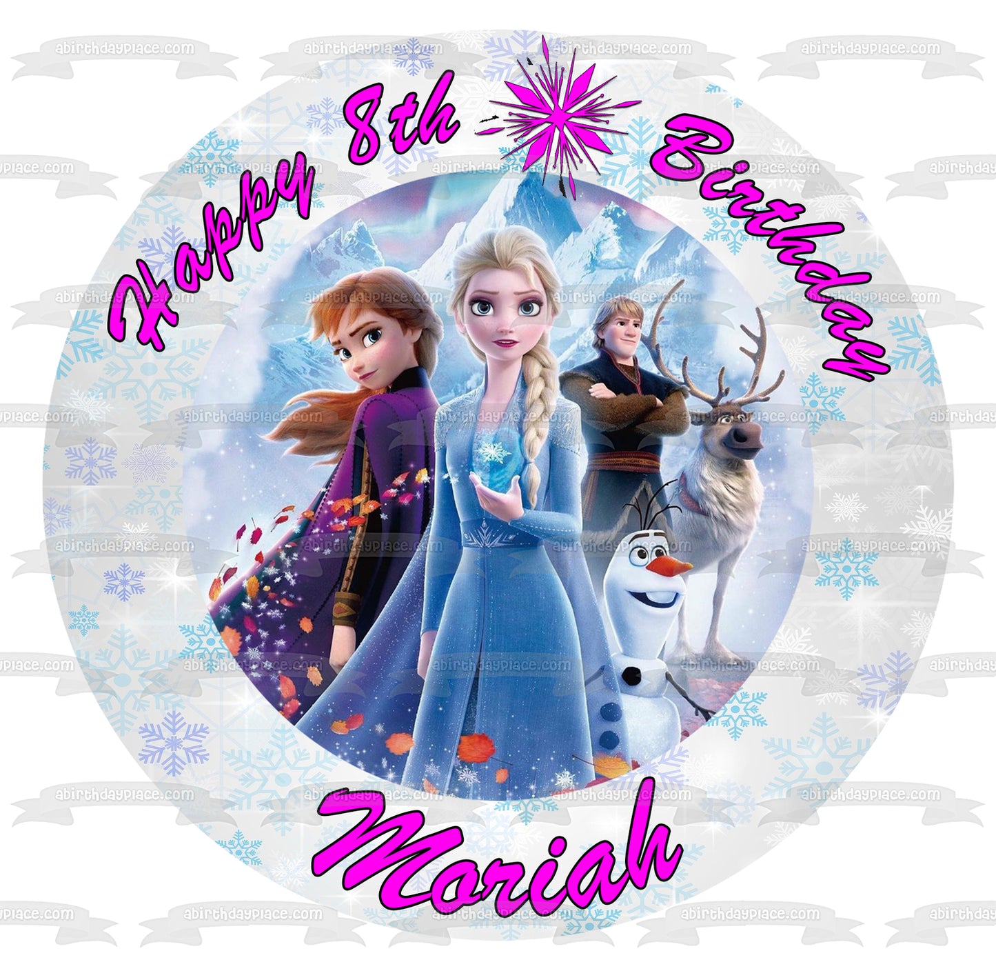 Frozen 2 Borde de copo de nieve redondo Anna Elsa Olaf Sven Kristoff Adorno comestible para tarta Imagen ABPID50533