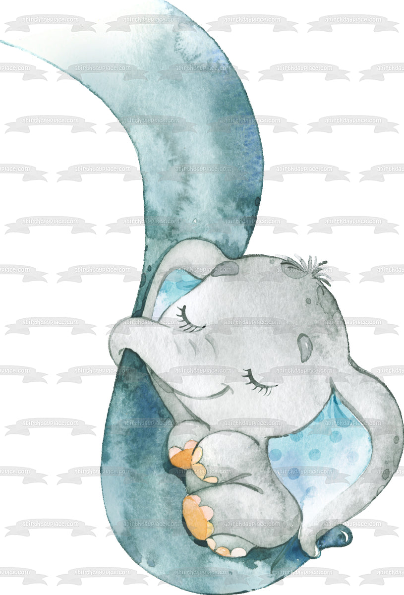 Baby Boy Blue Elephant with Mama Elephant Trunk Edible Cake Topper Ima
