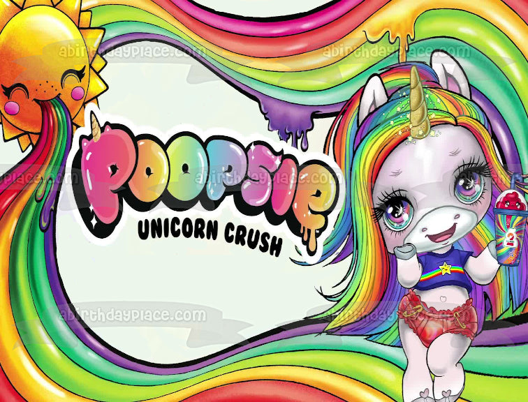 LOL Poopsie Unicorn Crush Rainbow Glitter and Slime Surprise Sun Edible Cake Topper Image ABPID50907
