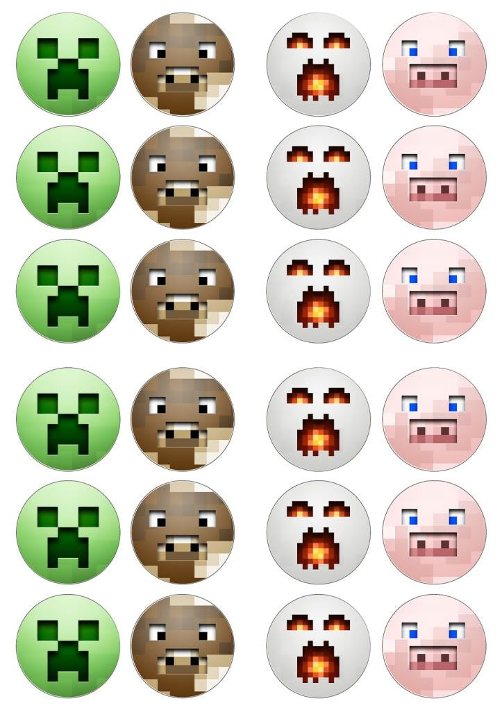 Minecraft Assorted Faces Creeper Pig Ghast Cow Edible Cupcake Topper I – A Birthday Place minecraft-assorted-faces-creeper-pig-ghast-cow-edible-cupcake-topper-i-a-birthday-place