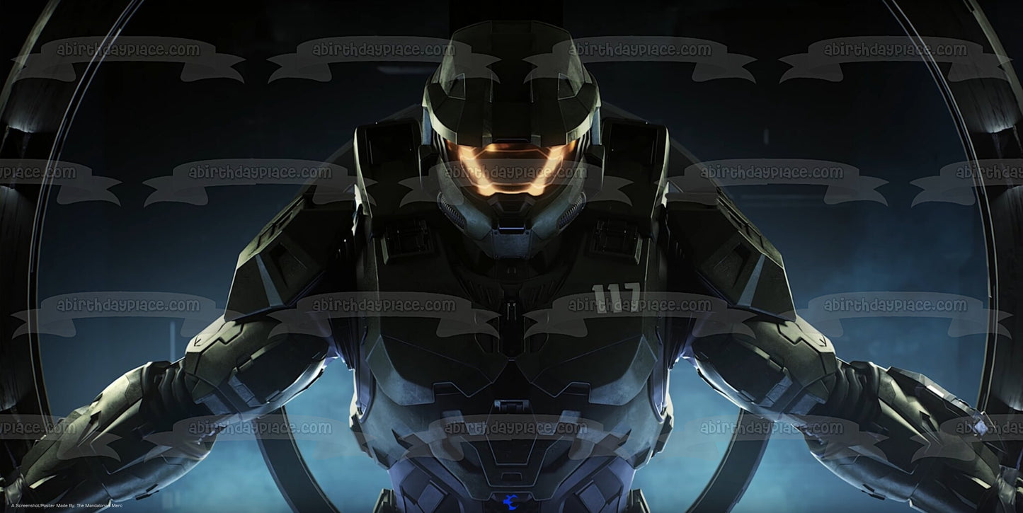 Halo Infinite Master Chief Spartan Shooter Video Game Edible Cake Topper Image ABPID53384
