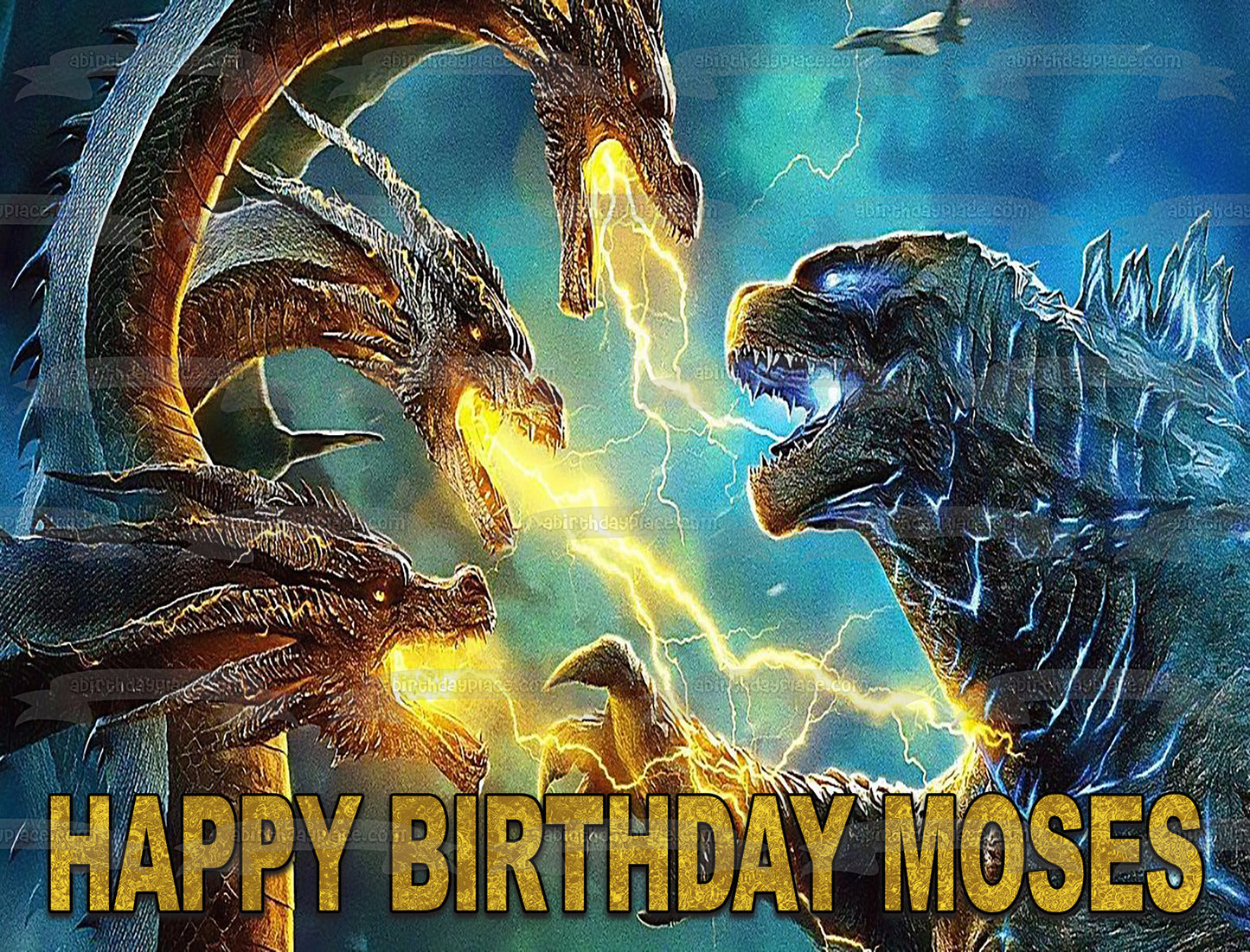 Ghidorah Godzilla Happy Birthday Customizable Edible Cake Topper Image ABPID53609