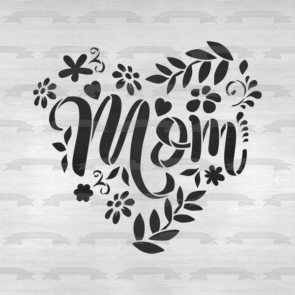 "Mom" Happy Mother's Day Flowers Hearts Edible Cake Topper Image ABPID53809