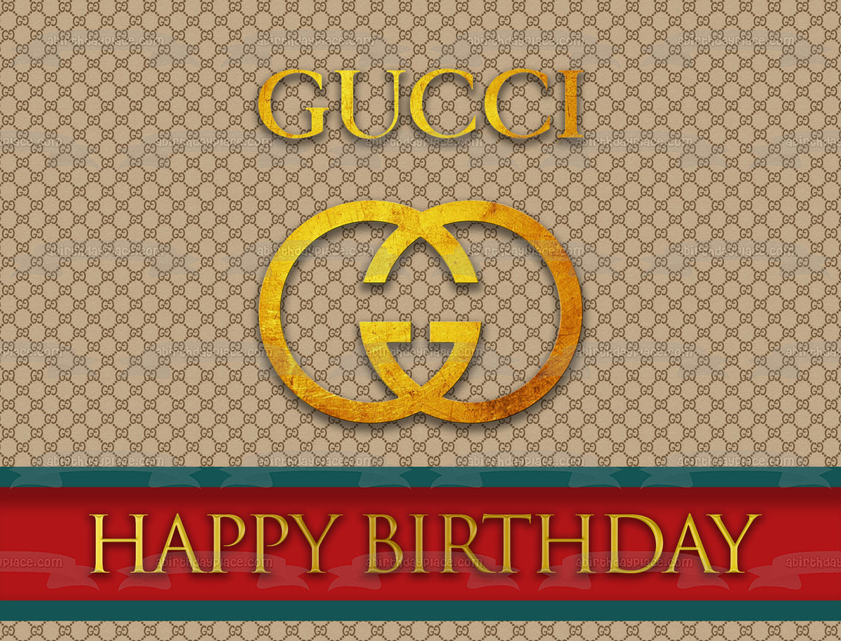 Gucci Logo Happy Birthday Customizable Edible Cake Topper Image ABPID5
