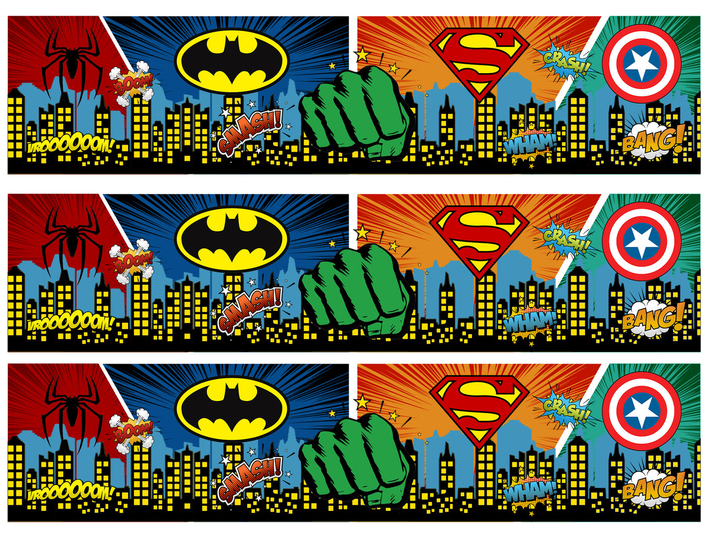 Superhero Logo's Spider-Man Batman Superman Captain America Edible Cake Topper Image Strips ABPID55084