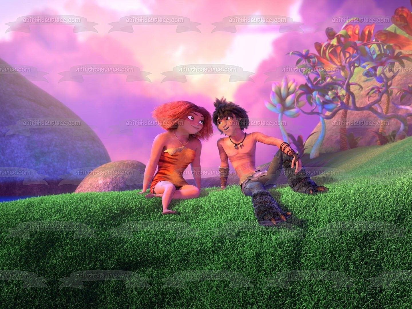 Los Croods: Árbol genealógico Eep y Guy Imagen comestible para decoración de tarta ABPID55367