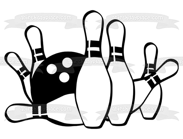 Bowling Ball and Pins Cartoon Illustration Edible Cake Topper Image ABPID55608