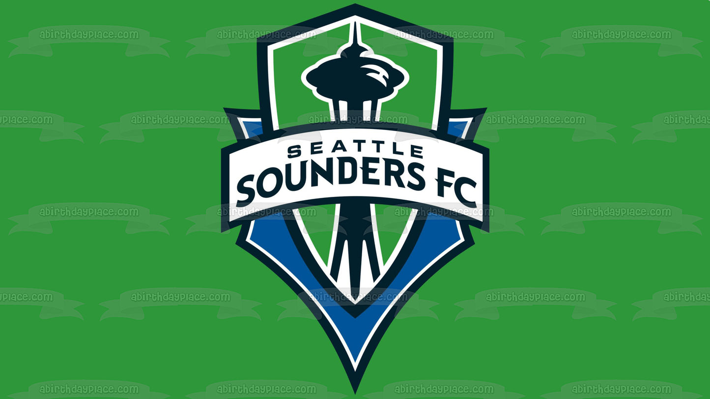 Mls Seattle Sounders FC Logo with Space Needle Edible Cake Topper Image ABPID55896