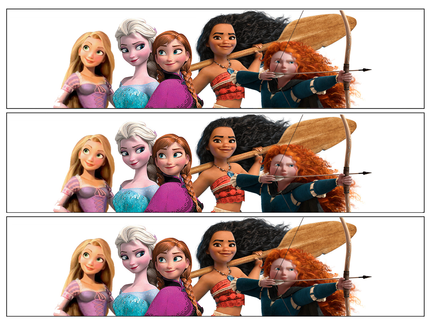 Disney Princess Moana Anna Elsa Merida Rapunzel Edible Cake Topper Image Strips ABPID56043