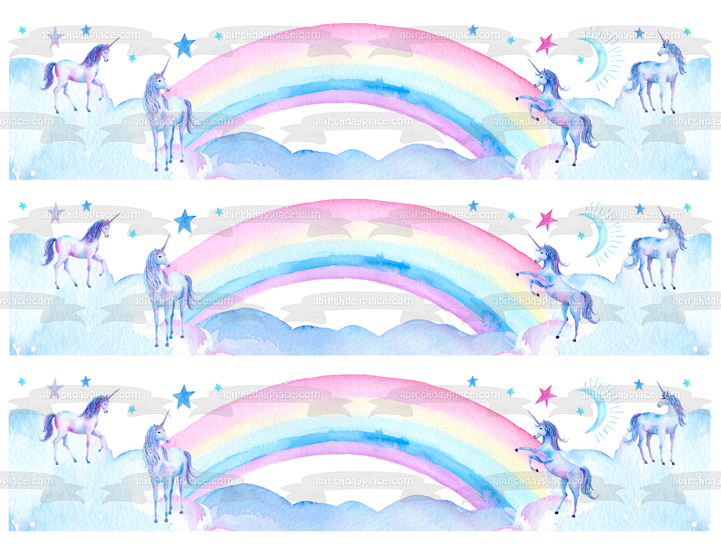 A Twoly Magical Birthday Unicorns, Rainbows and Stars Edible Cake Topper Image or Strips ABPID56256