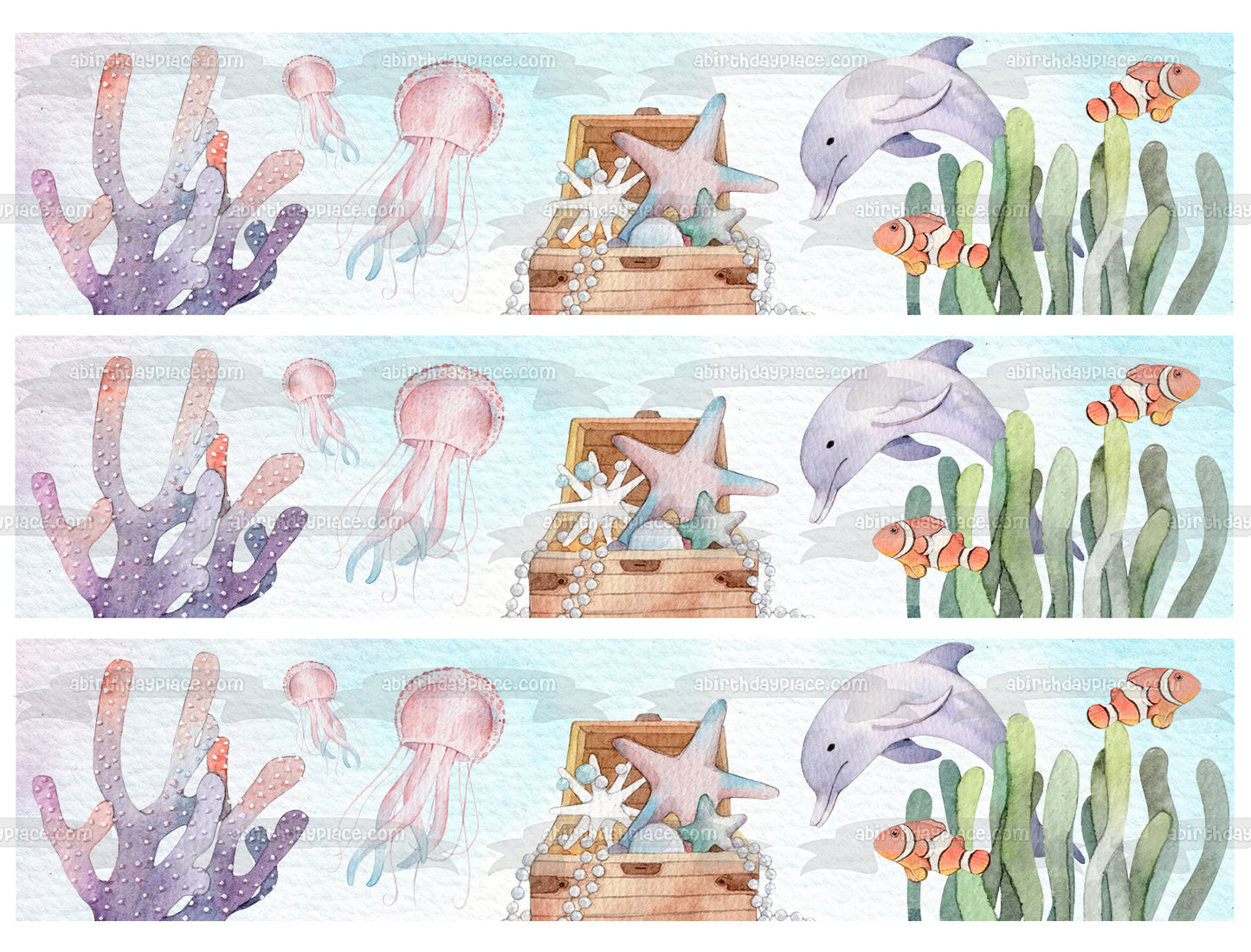 One-Der the Sea Our Little Mermaid's Birthday Ocean Life Edible Cake Topper Image or Strips ABPID56262