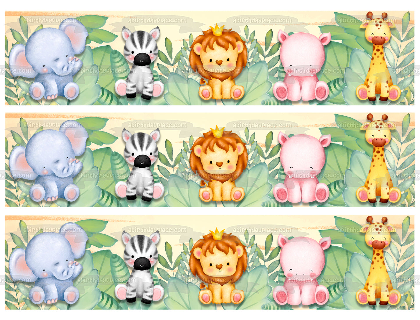 Watercolor Wooden Sign Safari Animals Baby Shower or Birthday Party Edible Cake Topper Image or Strips ABPID56268