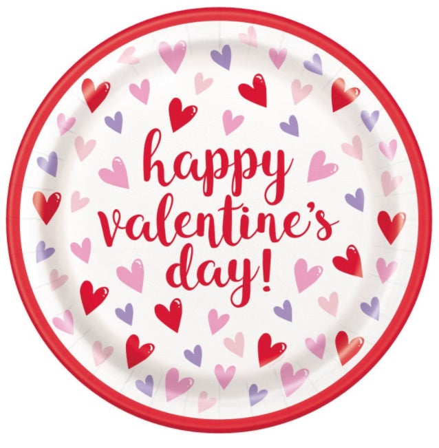Platos llanos redondos de 9 pulgadas con corazones brillantes, 8 unidades