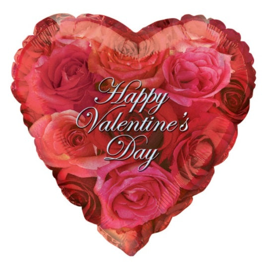 Globo de aluminio con forma de corazón y rosas de San Valentín, 18", 1 unidad