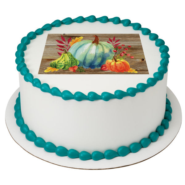 Watercolor Fall Harvest Edible Cake Topper Image