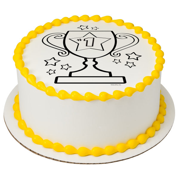 Imagen comestible para decoración de tarta con trofeo número 1 que se puede pintar