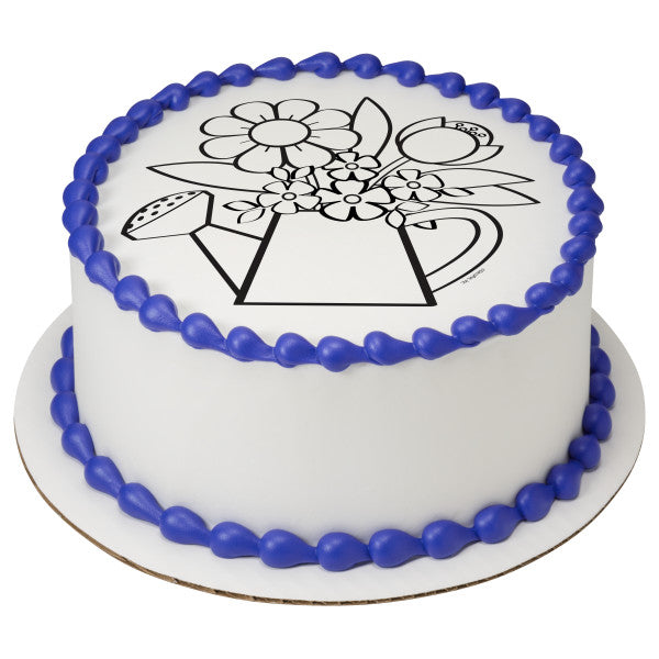 Paintable Watering Can Flowers Edible Cake Topper Image