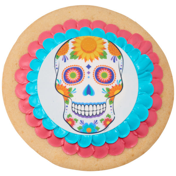 White Sugar Skull Edible Cake Topper Image