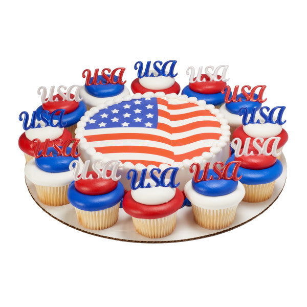American Flag Round Edible Cake Topper Image