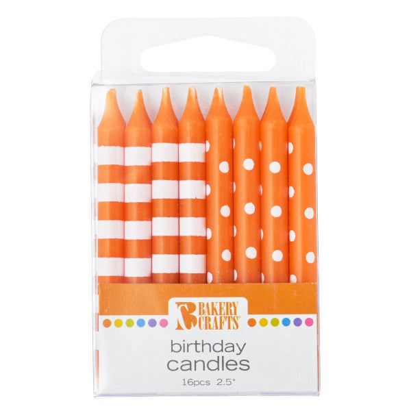 A Birthday Place - Cake Toppers - Orange Stripes & Dots Candles