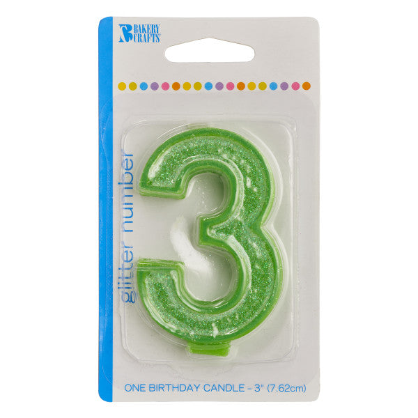 Vela con números de 3 purpurinas