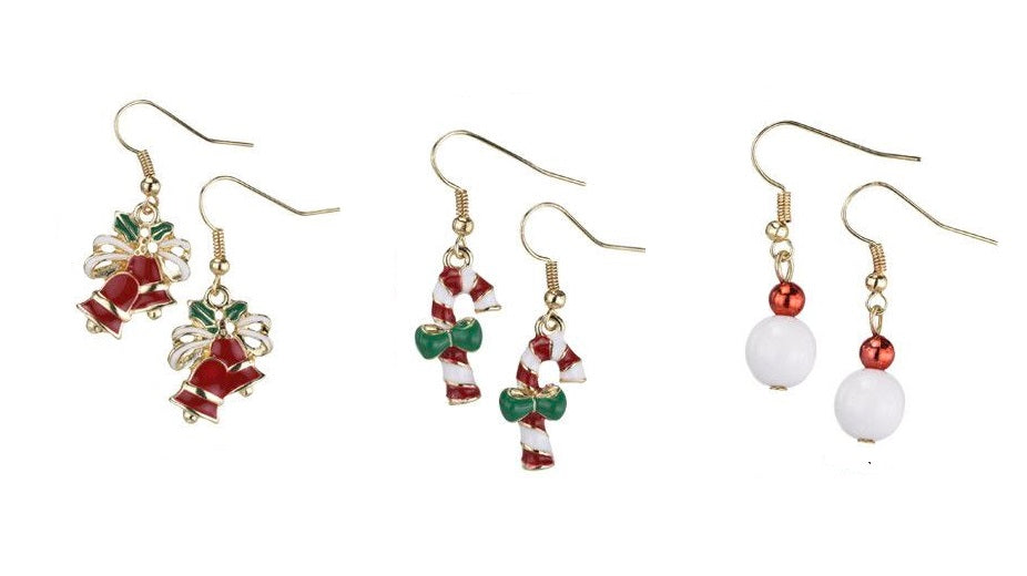 Candy Canes, Bells, and White Balls Assortment Earrings