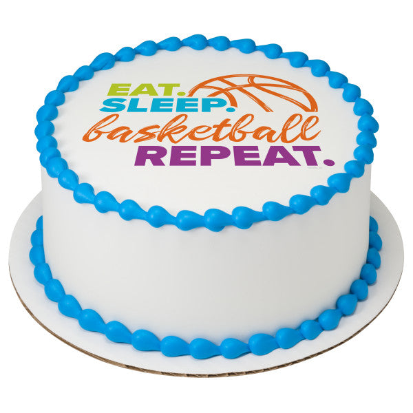 Eat, Sleep, Basketball, Repeat Edible Cake Topper Image