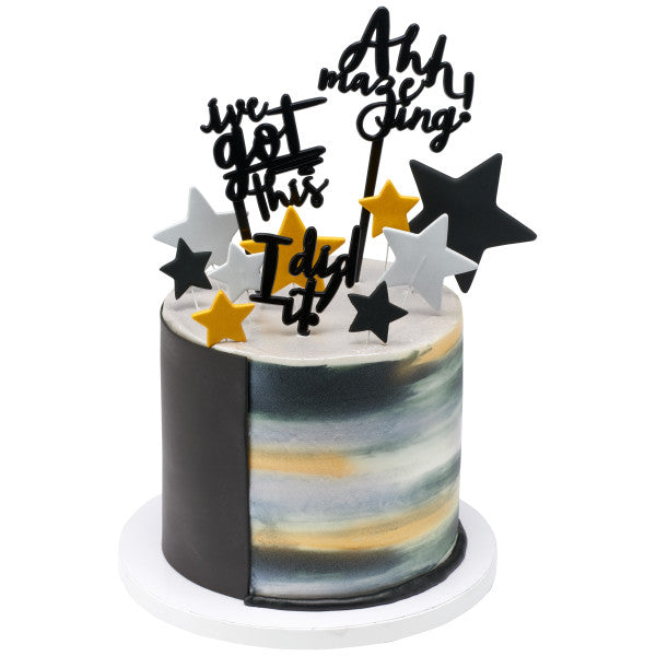 Gold, Silver & Black Stars Gum Paste Layon