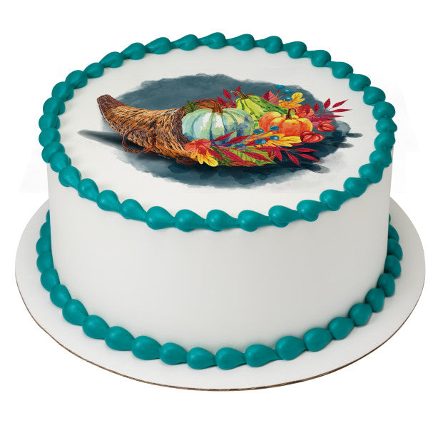 Watercolor Cornucopia Edible Cake Topper Image