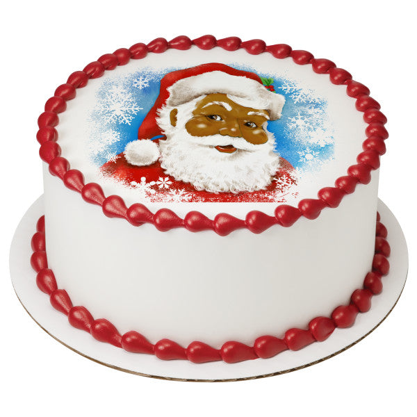 Imagen clásica de adorno comestible para tarta afroamericana de Papá Noel