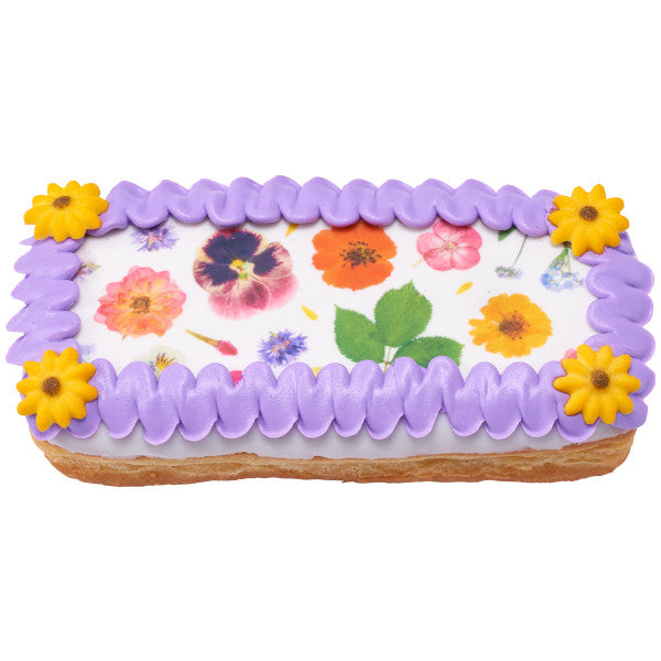 Bright Pressed Flowers Edible Cake Topper Image