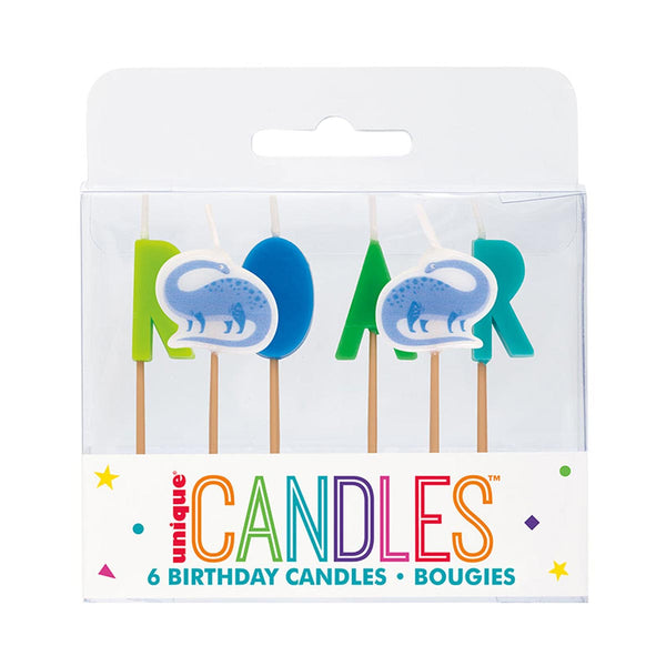 Blue & Green Dinosaur Pick Birthday Candles, 6ct