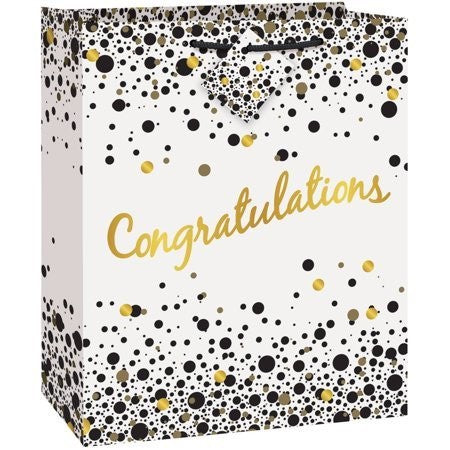 Speckled Black & Gold Congratulations 10.5" x 12.75" Gift Bag, 1ct