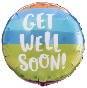 Striped Get Well Soon 18" Round Foil Balloon, 1ct