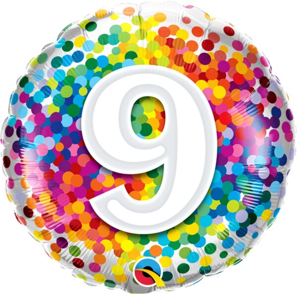 Rainbow Confetti Number 18" Round Foil Balloon, 1ct