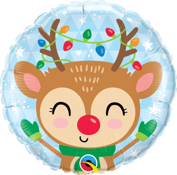 Reindeer and Colored Lights 18" Round Foil Balloon, 1ct