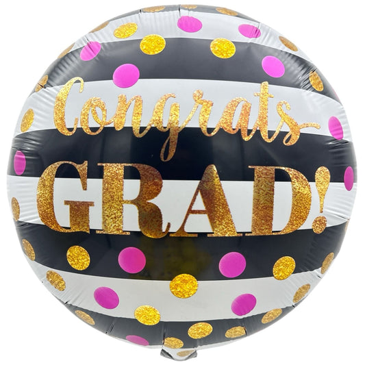 Black and White  Stripes Congrats Grad Foil Balloon