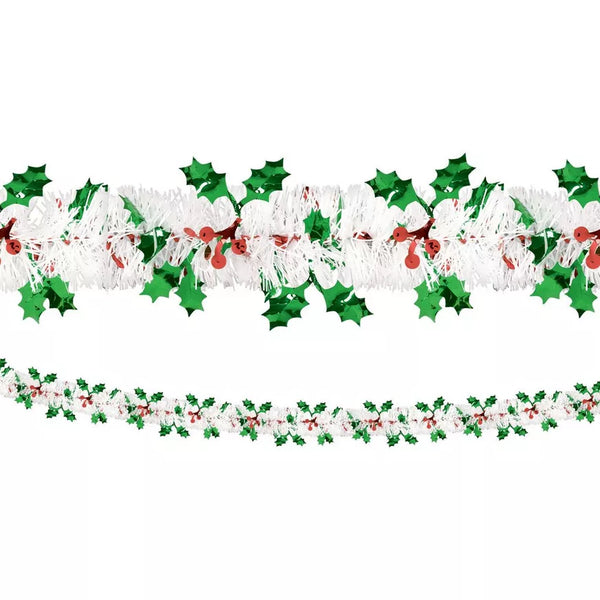 Holiday Tinsel Garland with Holly and Berry, 1ct