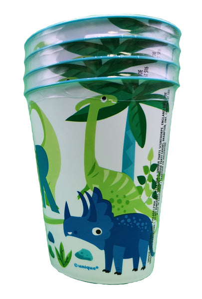 Blue & Green Dinosaur "ROAR" 10oz Plastic Stadium Cups, 4ct