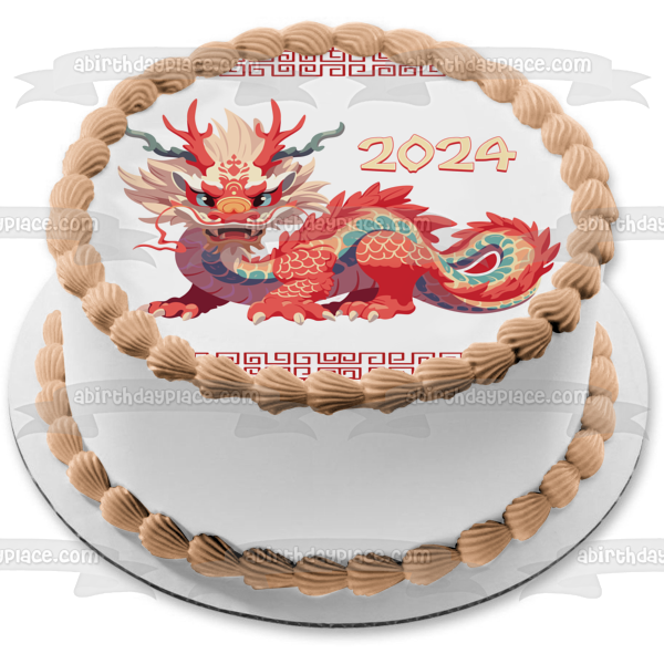Chinese New Year 2024 Lunar Year of the Dragon Edible Cake Topper Image ABPID57776