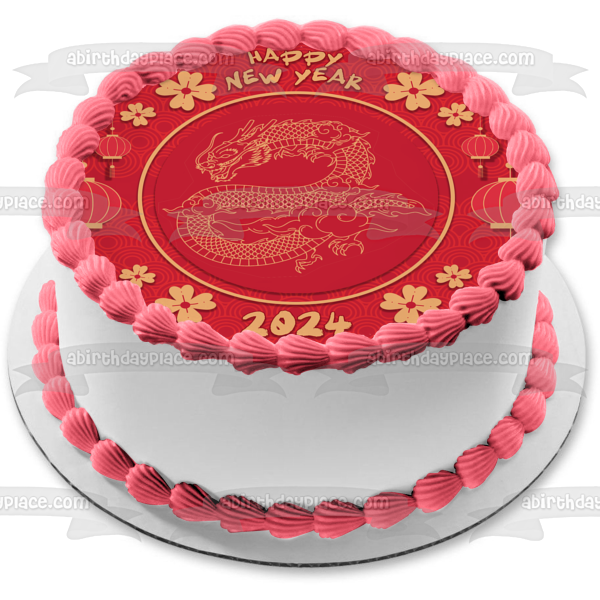 Chinese New Year 2024 Lunar Year of the Dragon Lanterns Edible Cake Topper Image ABPID57777