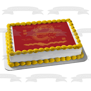 Gold Chinese New Year 2024 Lunar Year of the Dragon Edible Cake Topper Image ABPID57778