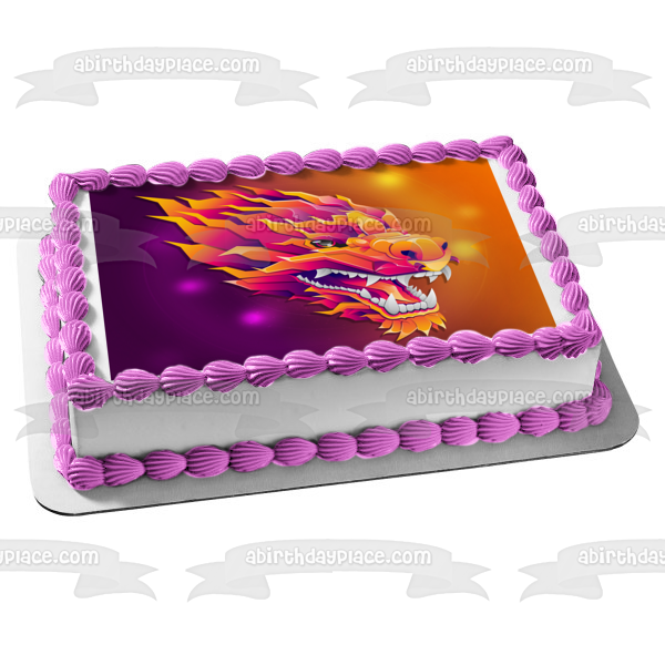 Purple and Gold Chinese New Year 2024 Lunar Year of the Dragon Edible Cake Topper Image ABPID57779