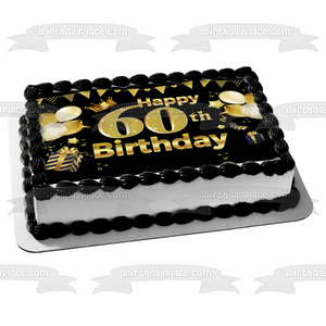 Happy 60th Birthday Gold Crown Edible Cake Topper Image ABPID57786