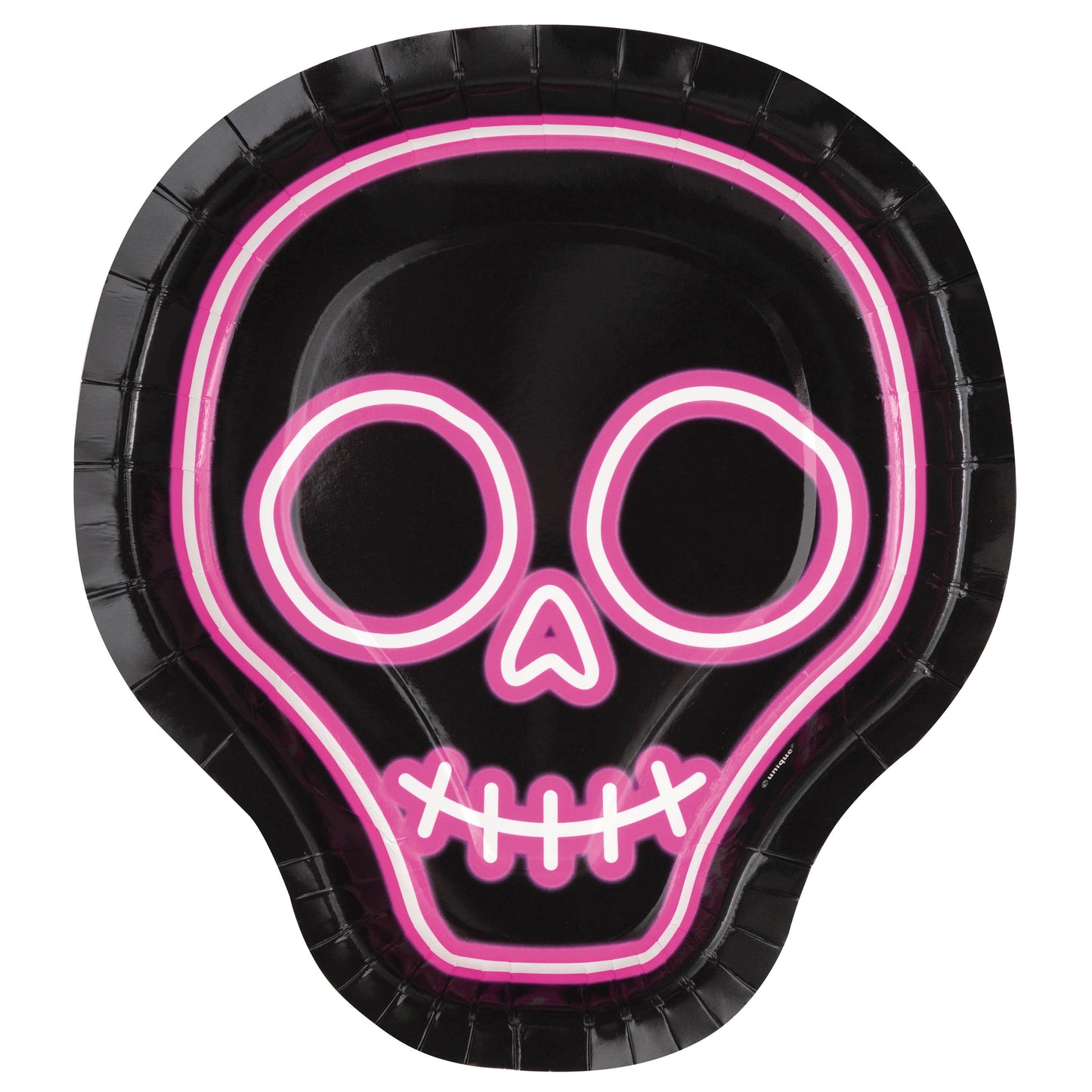 Neon Lights Halloween Skull Shaped Dinner Plates, 8ct