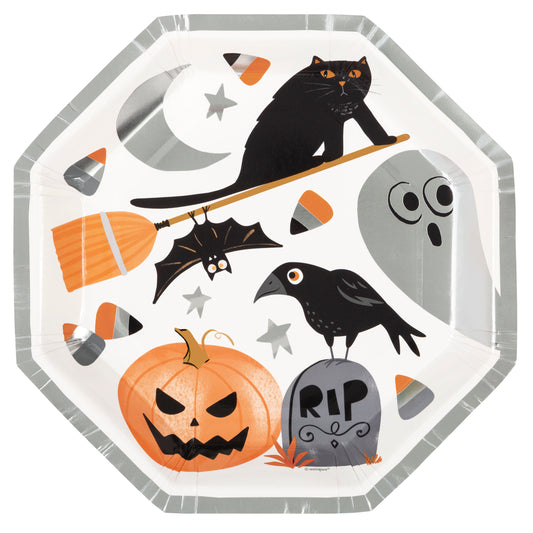 Bats & Boos Halloween Octagon Shaped Dinner Plates, 8ct