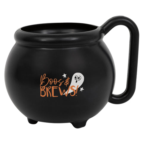 Bats & Boos Halloween "Boos and Brews" Cauldron Shaped 15oz Plastic Mug, 1ct